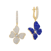 Серьги с сапфирами и бриллиантами, желтое золото