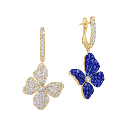 Серьги с сапфирами и бриллиантами, желтое золото
