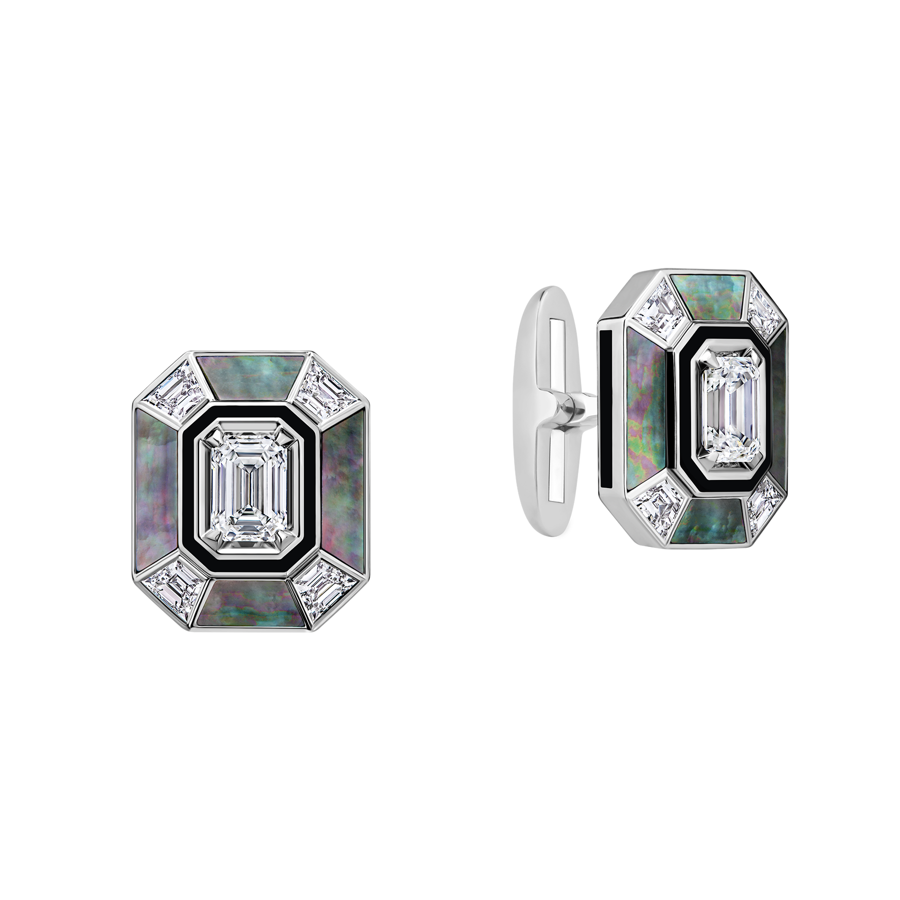 Запонки с бриллиантами и перламутром, белое золото