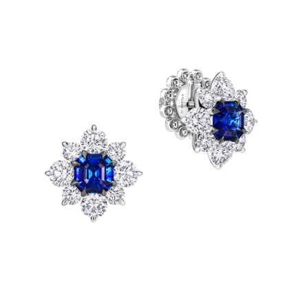 Пусеты с сапфирами и бриллиантами, белое золото