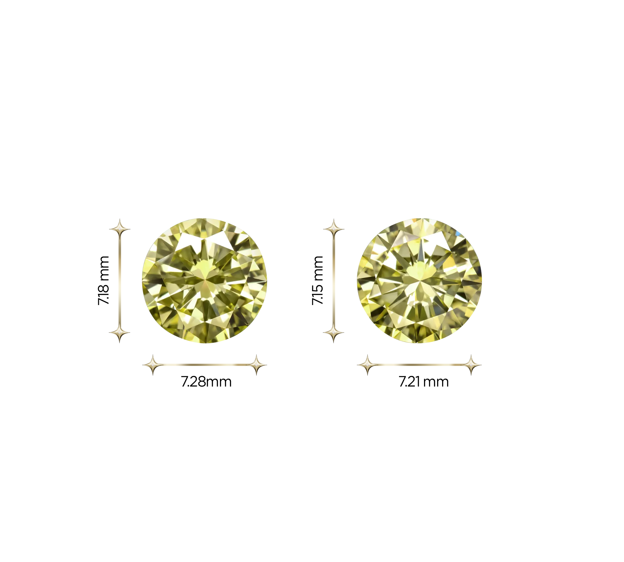 Сет из двух жёлтых бриллиантов, Круг, 1,33ct/ 1,33ct