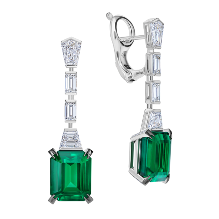 Серьги с изумрудами и бриллиантами, белое золото