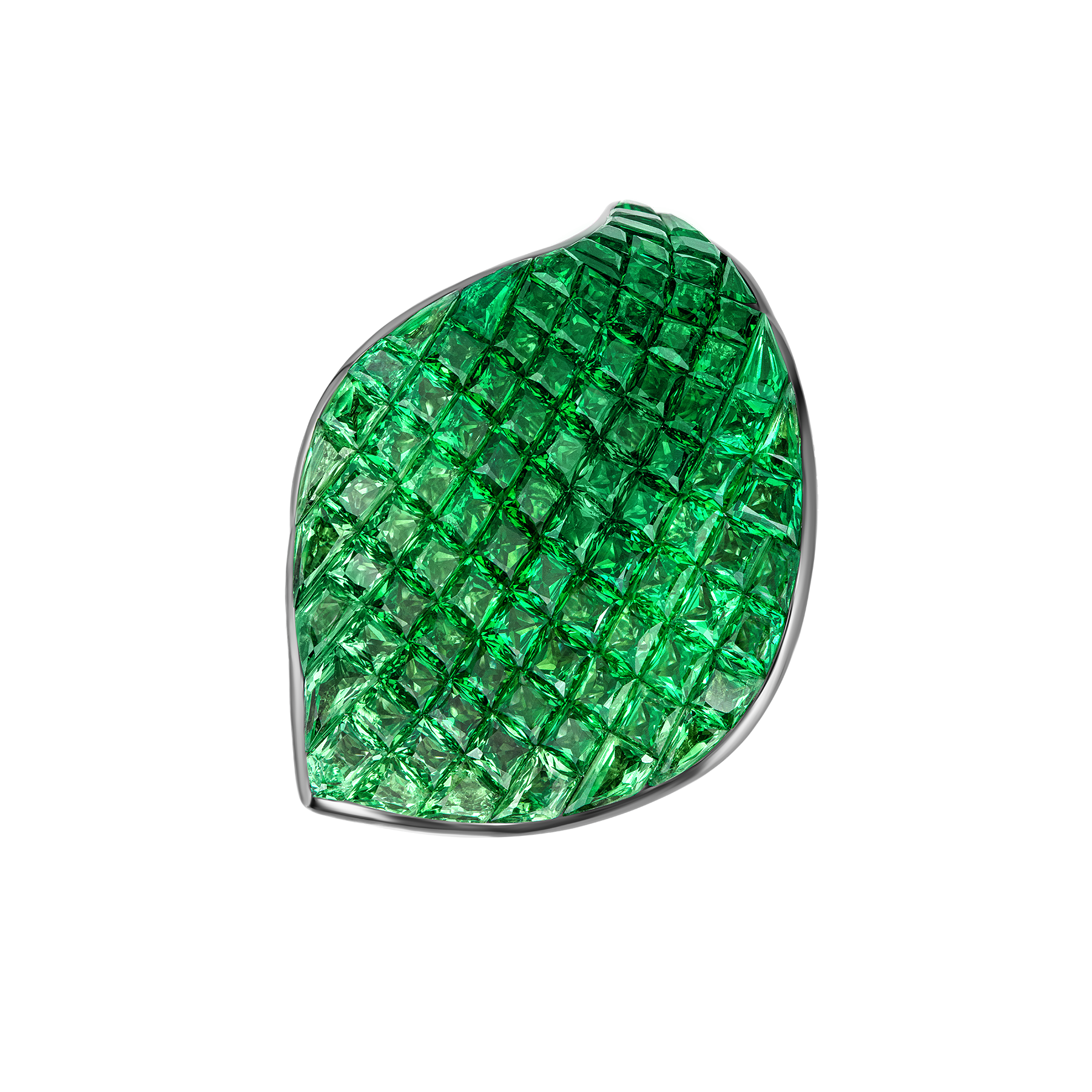 Кольцо с тсаворитами и бриллиантами, белое золото