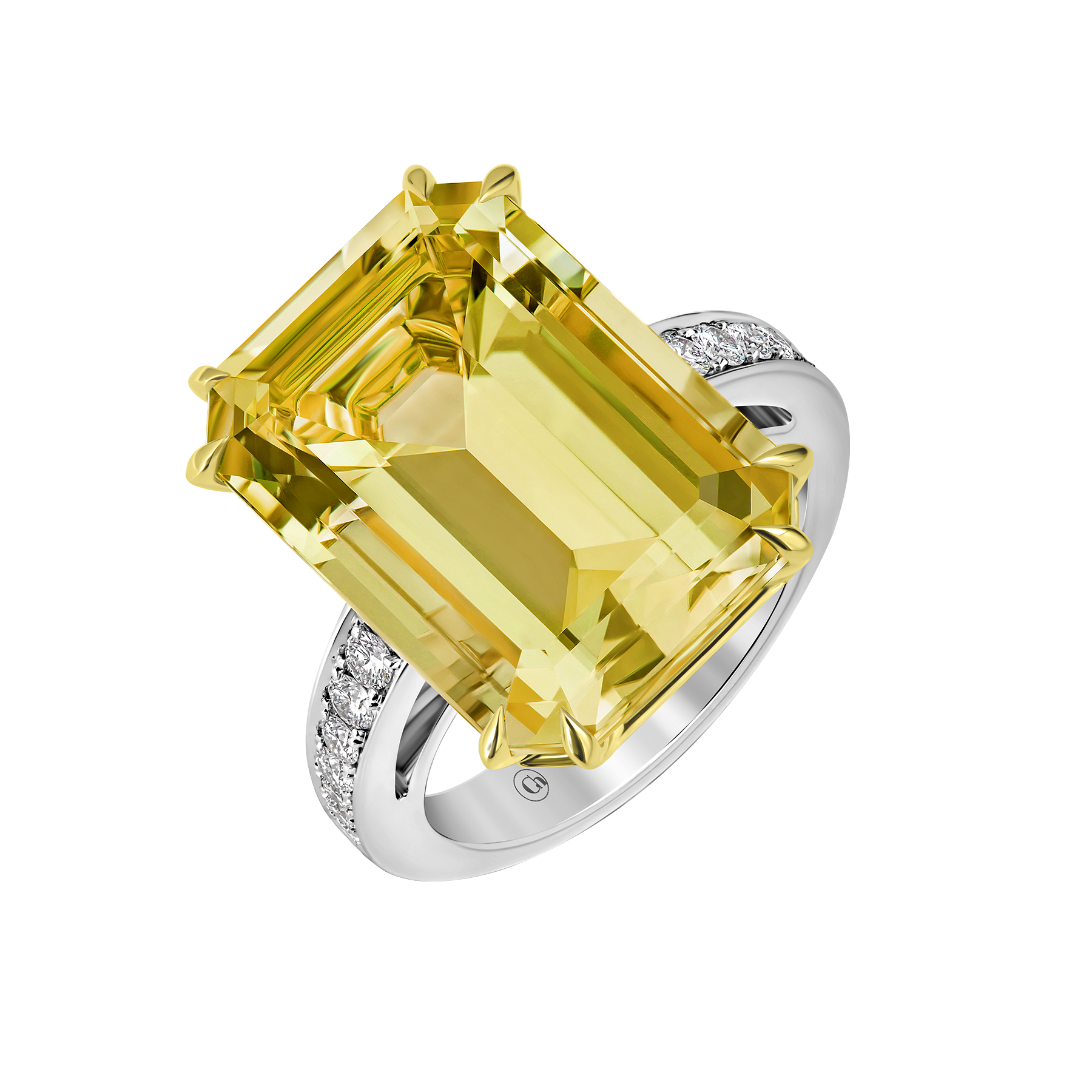 Кольцо с гелиодором и бриллиантами, белое золото