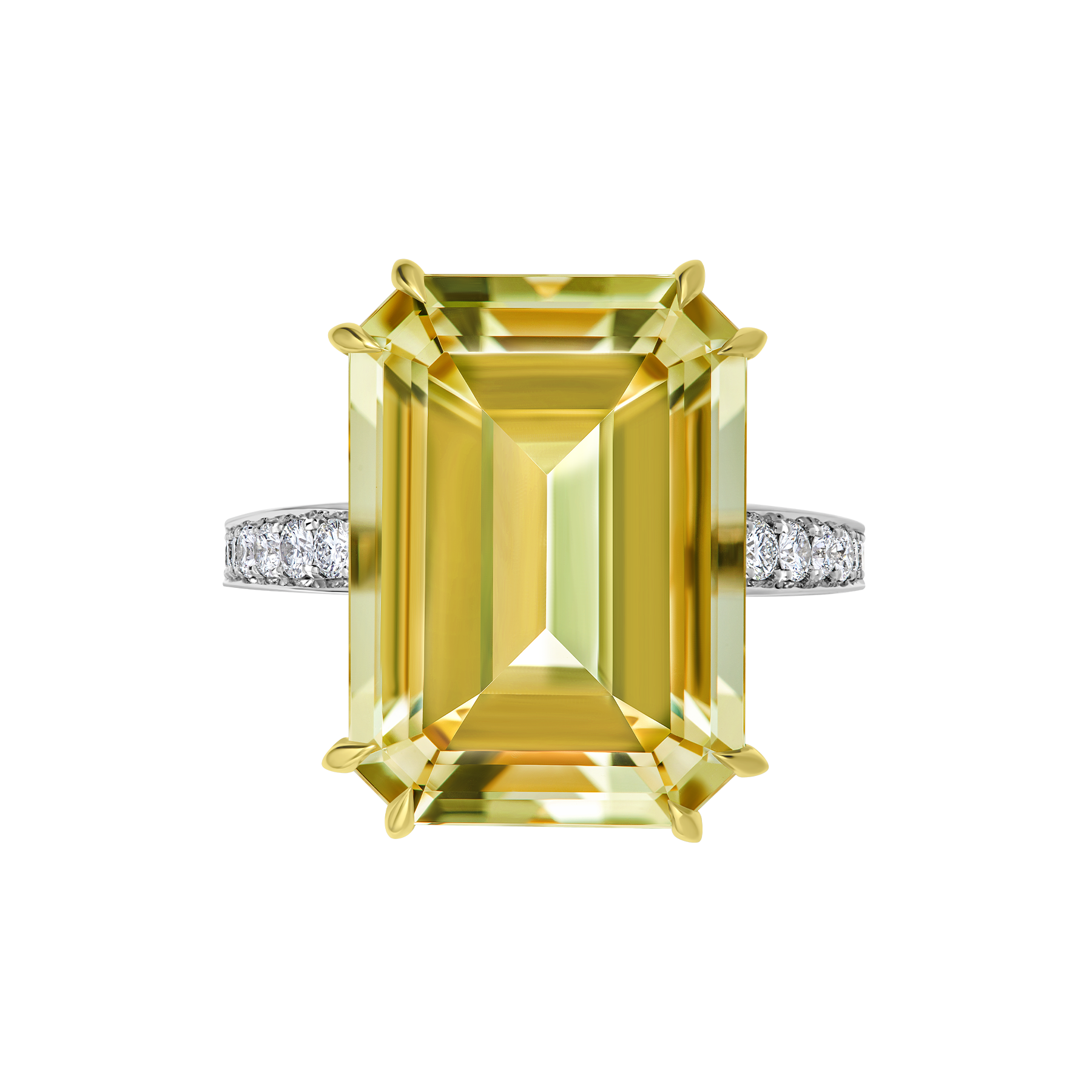 Кольцо с гелиодором и бриллиантами, белое золото