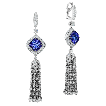 Серьги с танзанитами, сапфирами и бриллиантами, белое золото