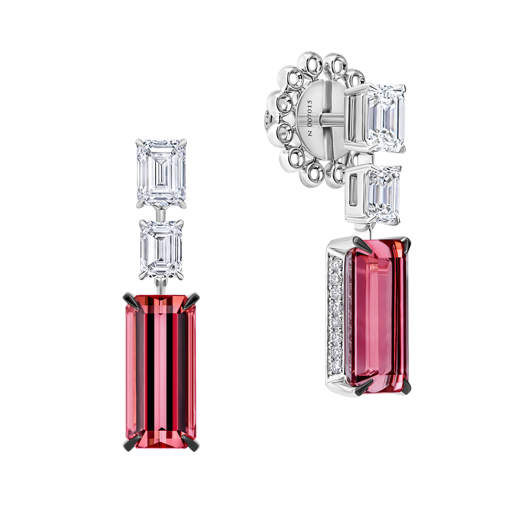 Серьги с турмалинами и бриллиантами, белое золото