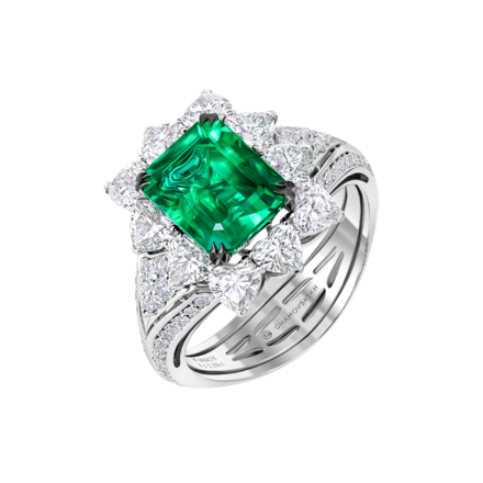 Кольцо с изумрудами и бриллиантами, белое золото