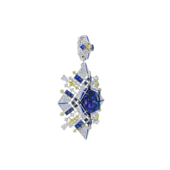 Подвес-брошь с опалом, сапфирами, бриллиантами и желтыми сапфирами, белое золото, нанокерамика