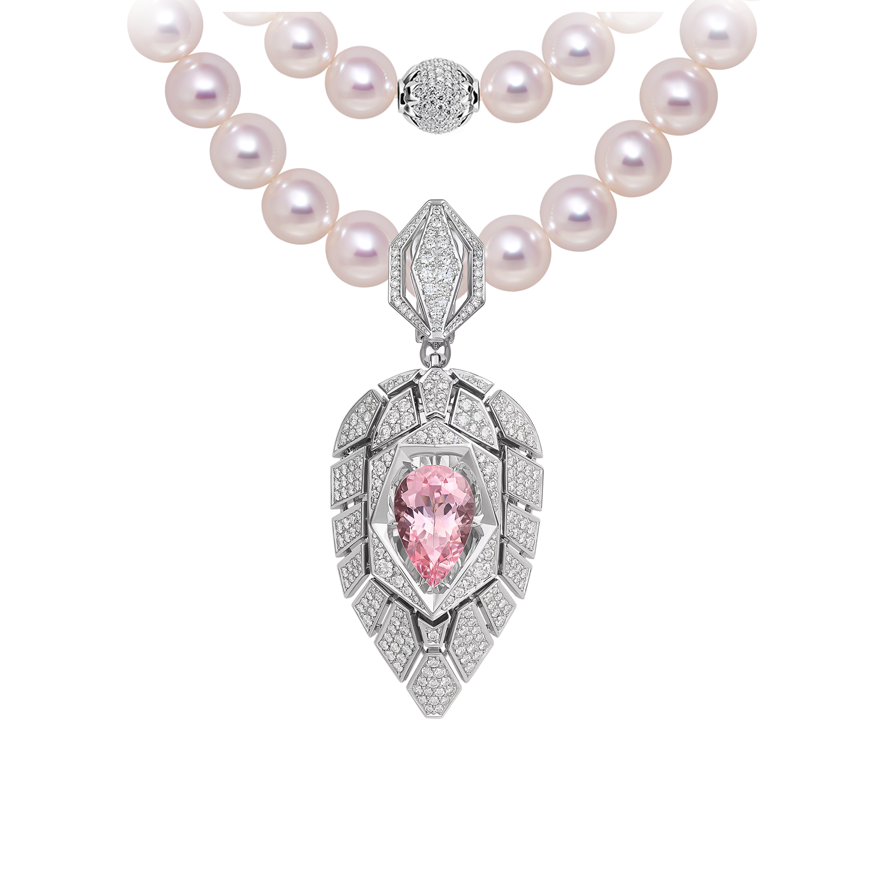 Подвес с морганитом и бриллиантами, белое золото