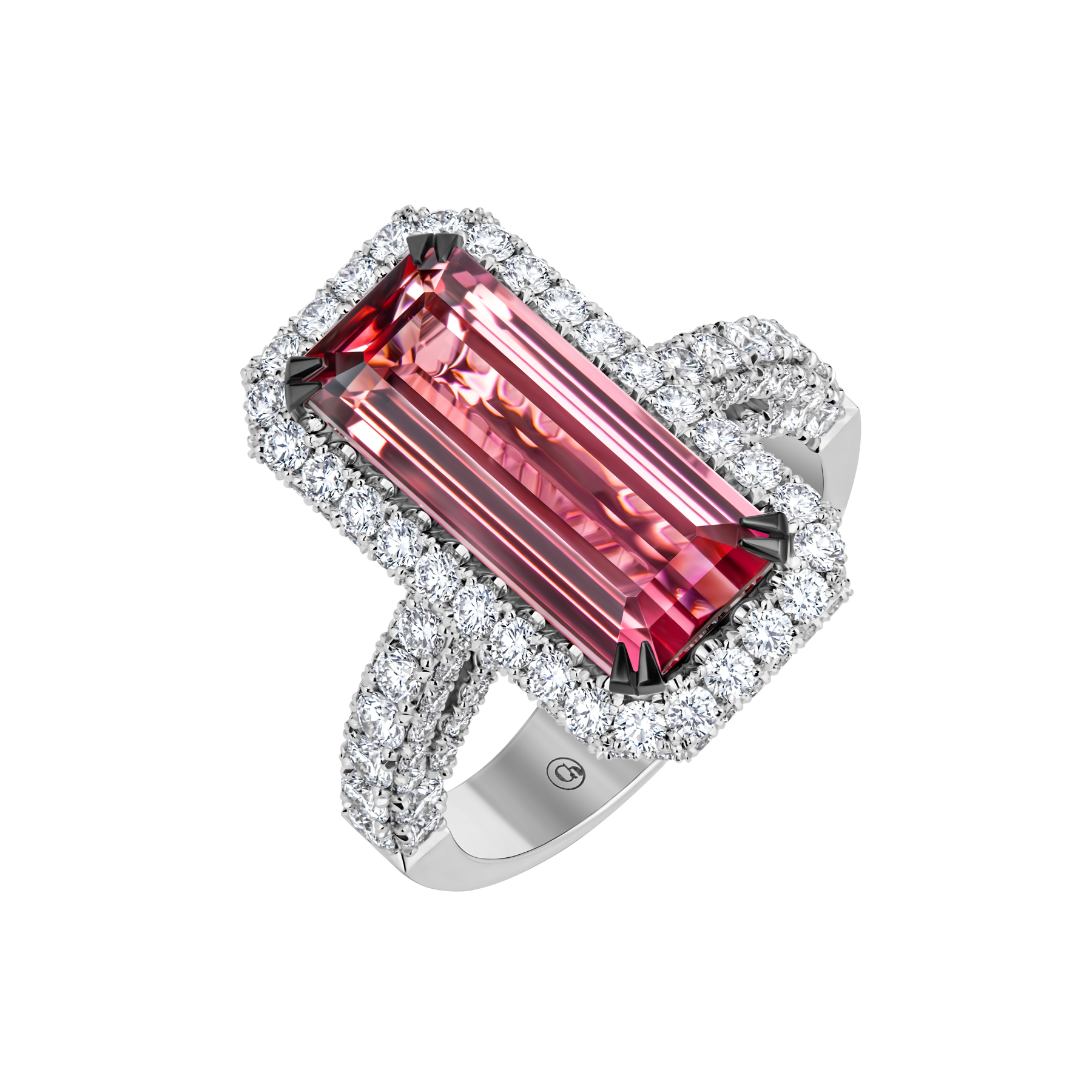 Кольцо с турмалином рубеллитом и бриллиантами, белое золото