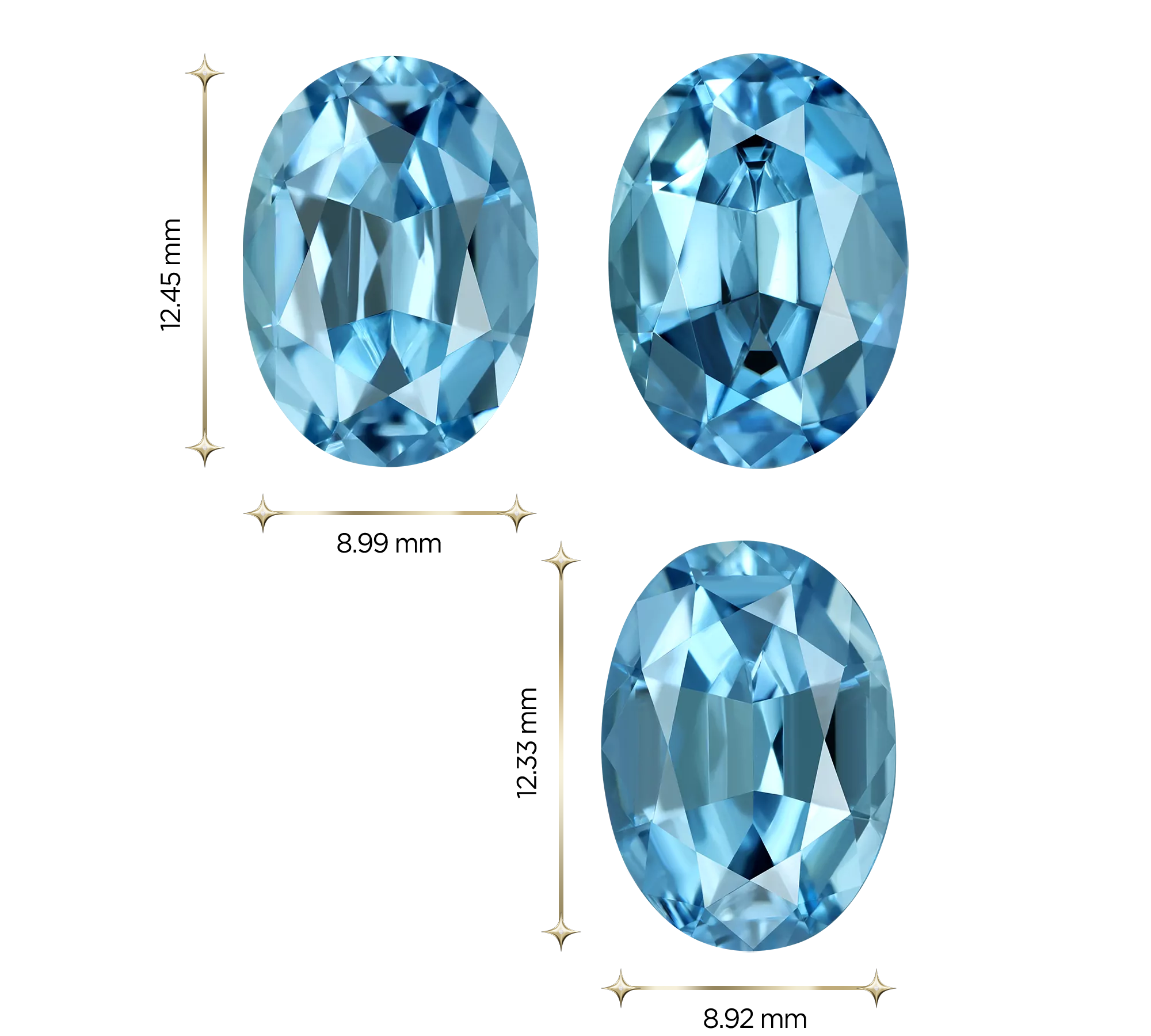 Сет из трёх аквамаринов, Овал 2 шт. 7,51 ct / 1 шт. 3,52 ct