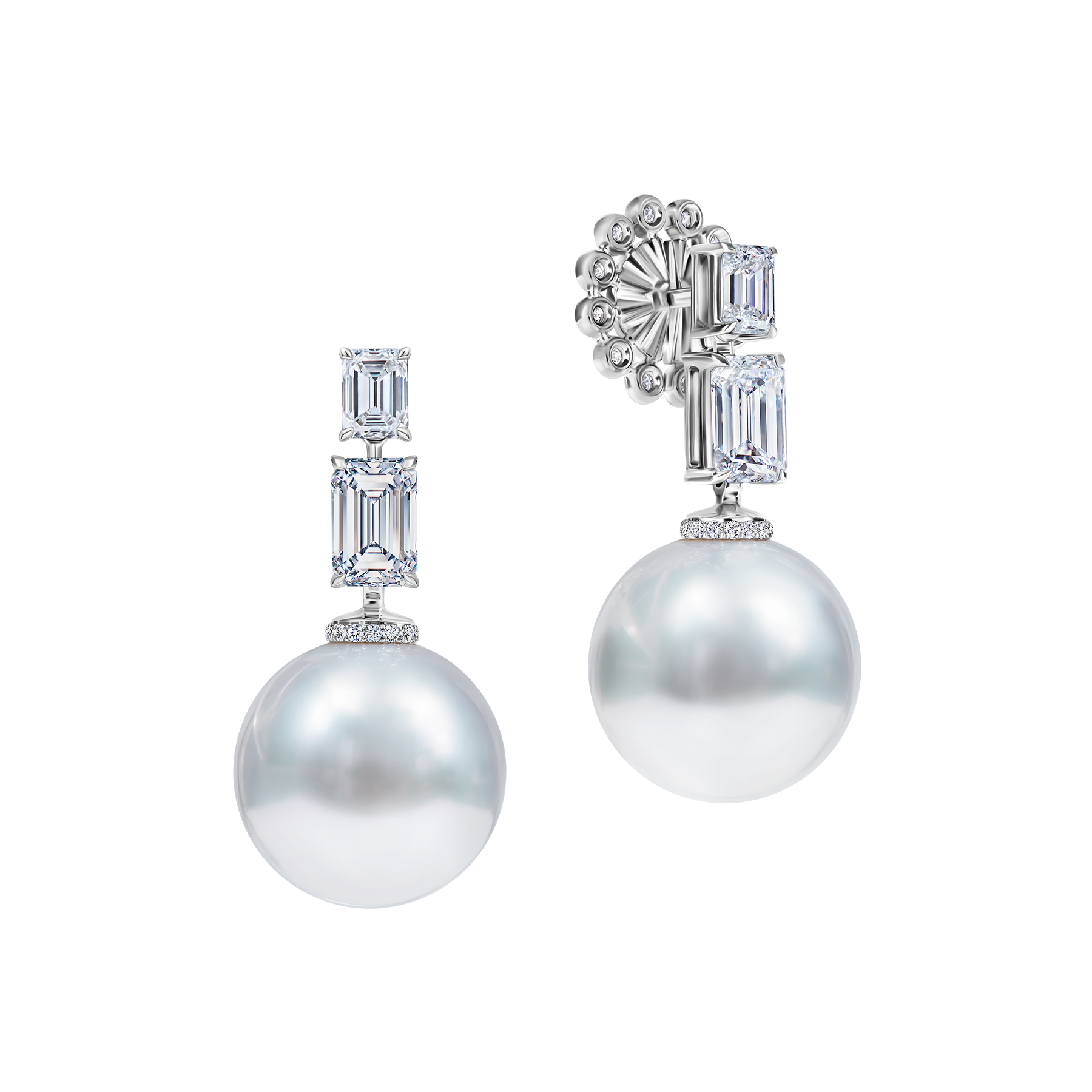 Серьги с жемчугом и бриллиантами, белое золото