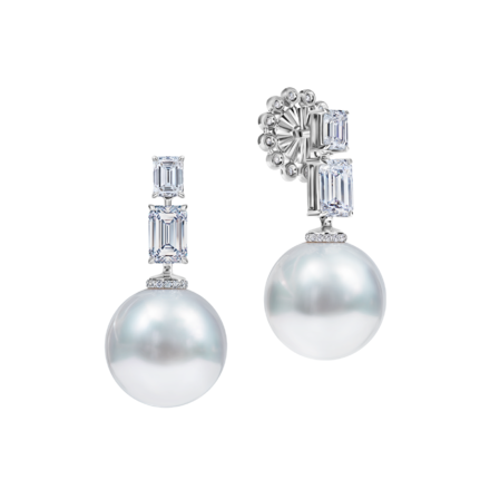 Серьги с жемчугом и бриллиантами, белое золото