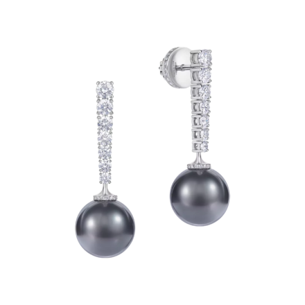 Пусеты с жемчугом и бриллиантами, белое золото, н.керамика