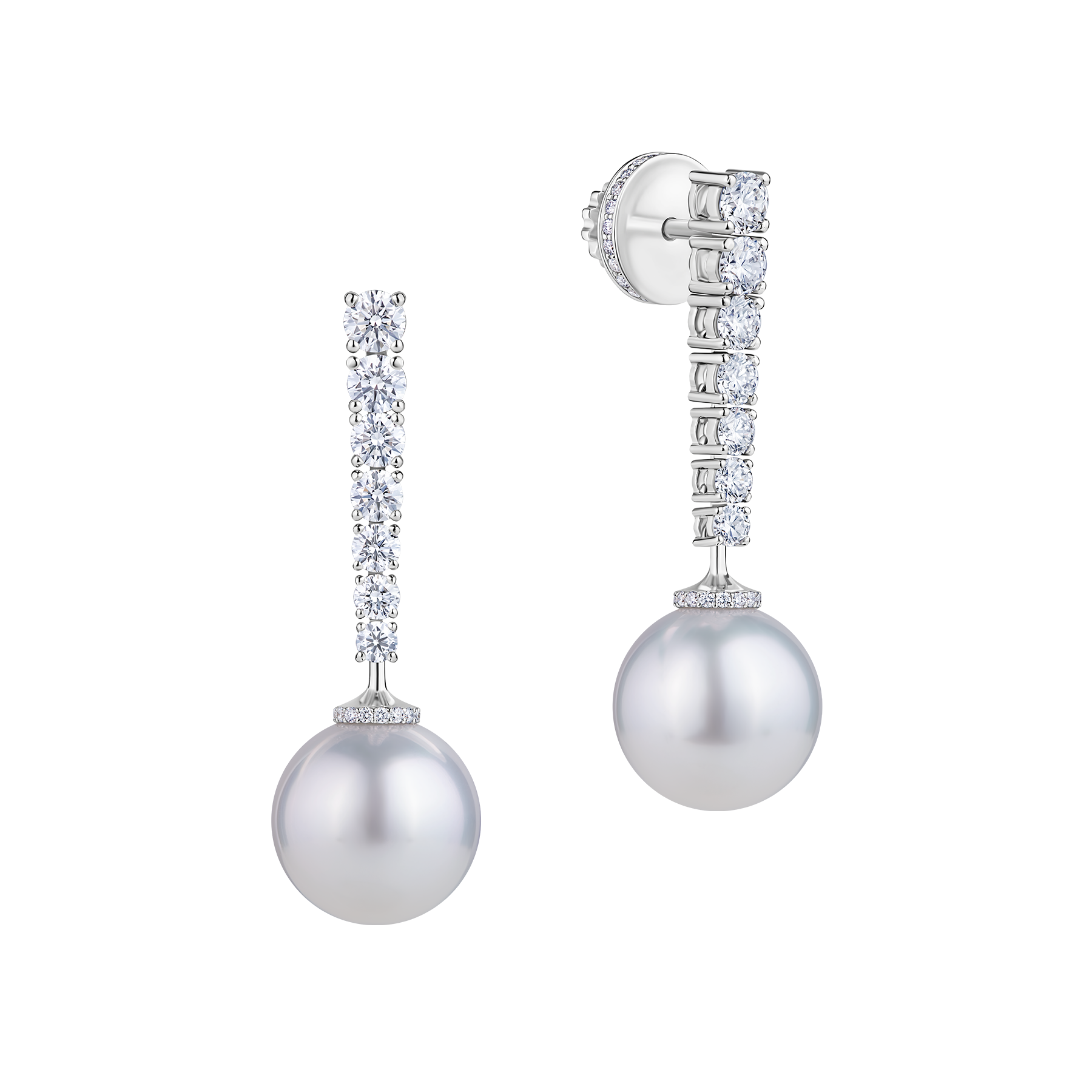 Пусеты с жемчугом и бриллиантами, белое золото