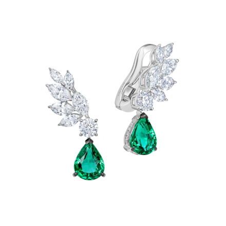 Серьги с изумрудами и бриллиантами, белое золото