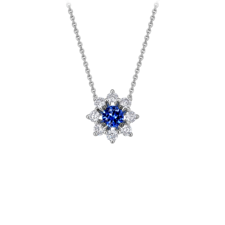 Колье с сапфиром и бриллиантами, белое золото