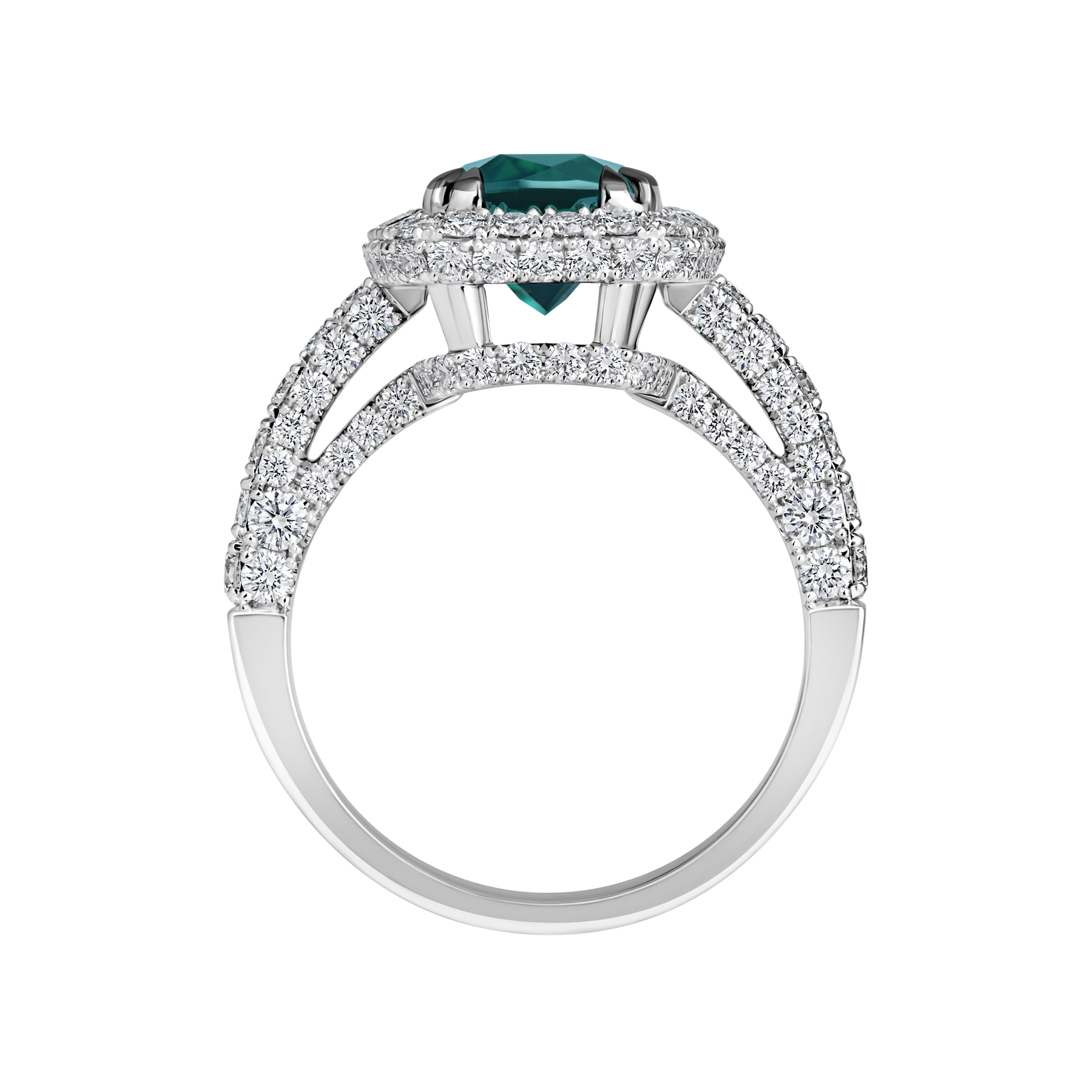 Кольцо с турмалином индиголитом и бриллиантами, белое золото