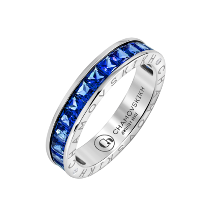 Кольцо с сапфирами и бриллиантами, белое золото