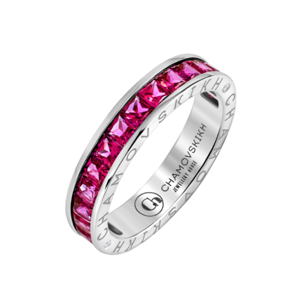 Кольцо с рубинами и бриллиантами, белое золото