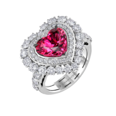 Кольцо с турмалином рубеллитом и бриллинтами, белое золото