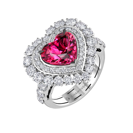 Кольцо с турмалином рубеллитом и бриллинтами, белое золото