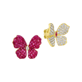 Серьги с рубинами и бриллиантами, желтое золото