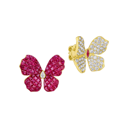 Серьги с рубинами и бриллиантами, желтое золото