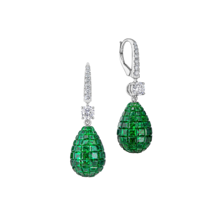 Серьги с тсаворитами и бриллиантами, белое золото