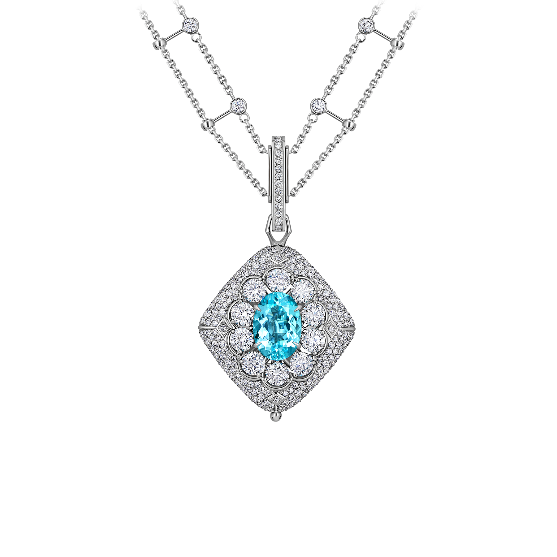 Подвес с турмалином параиба и бриллиантами, белое золото