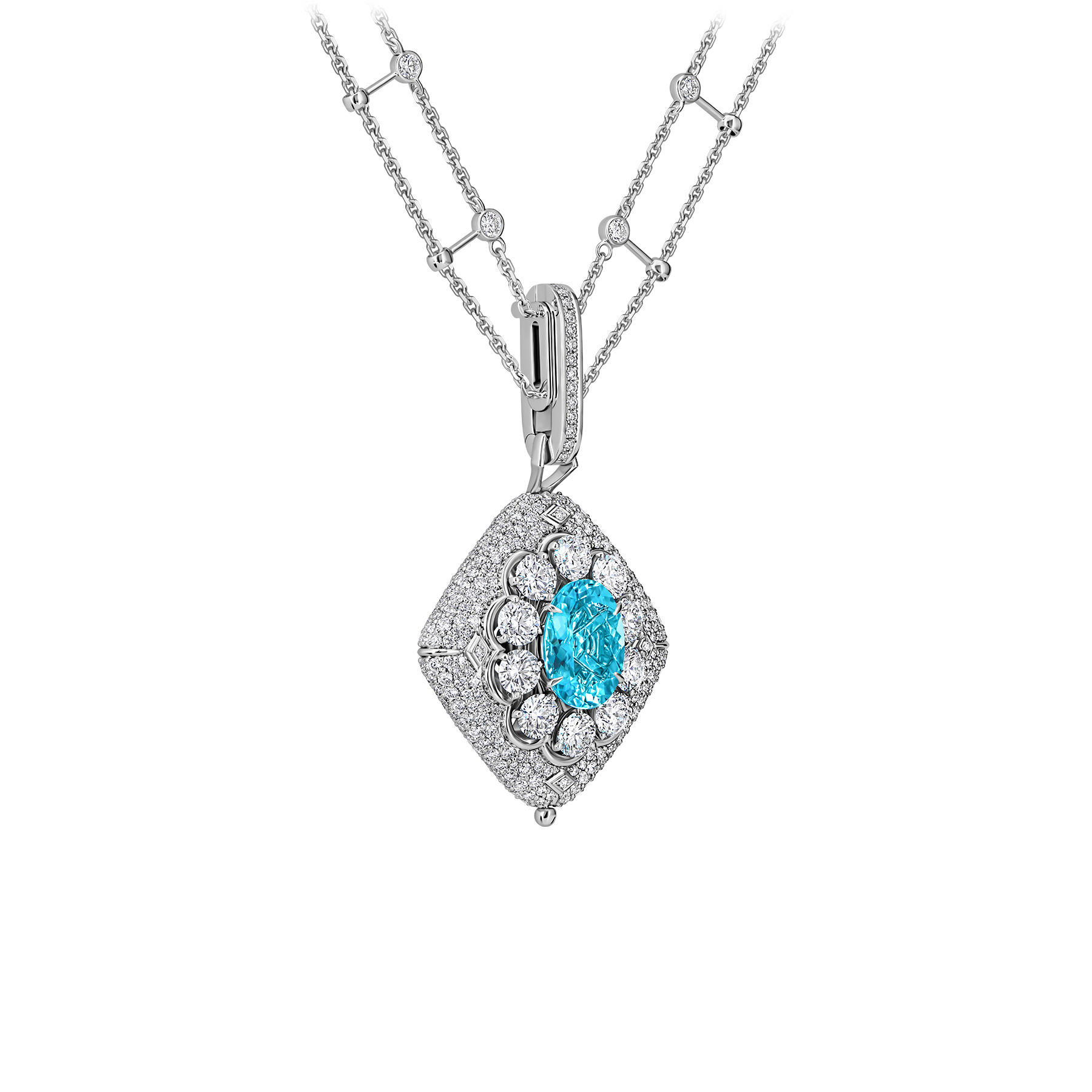 Подвес с турмалином параиба и бриллиантами, белое золото