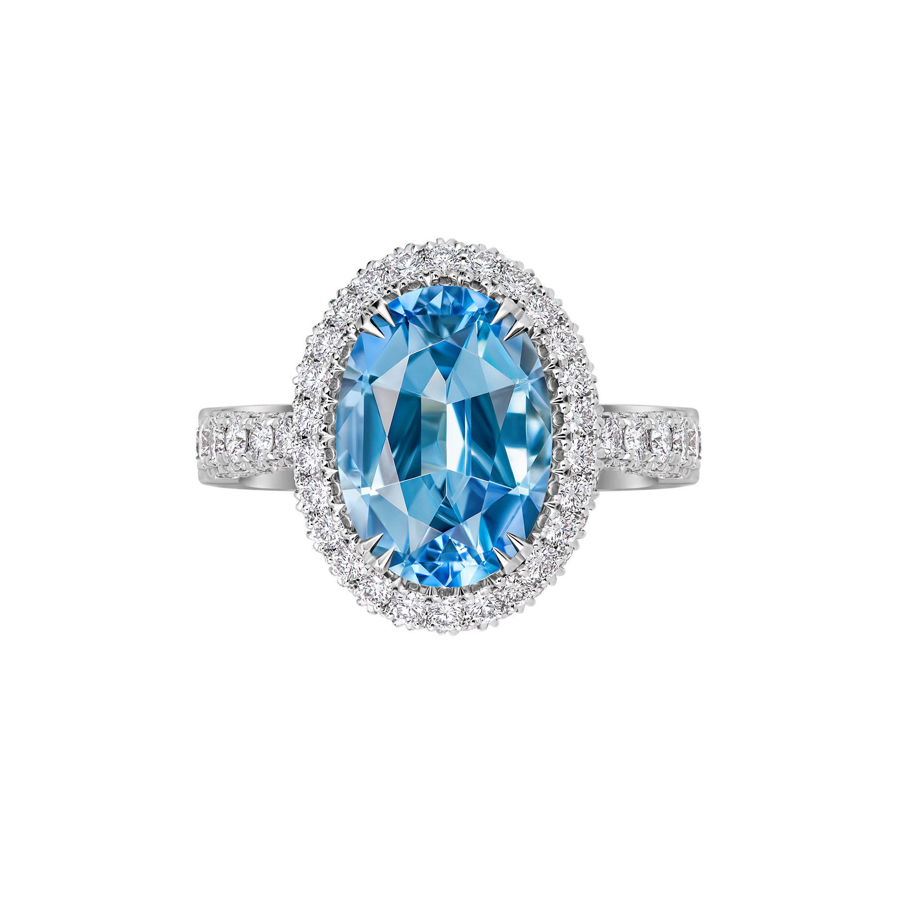 Кольцо с аквамаринами и бриллиантами, белое золото