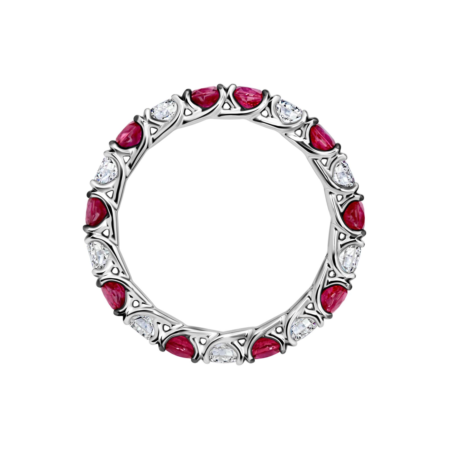 Кольцо с рубинами и бриллиантами, белое золото