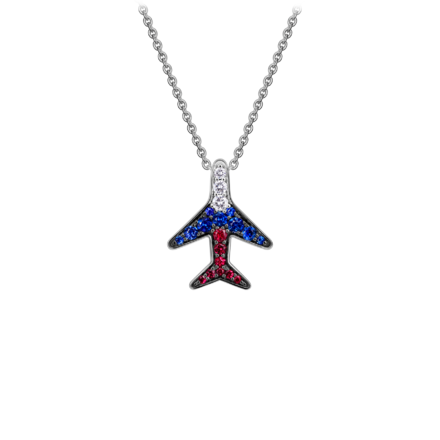 Колье с бриллиантами, рубинами и сапфирами, белое золото