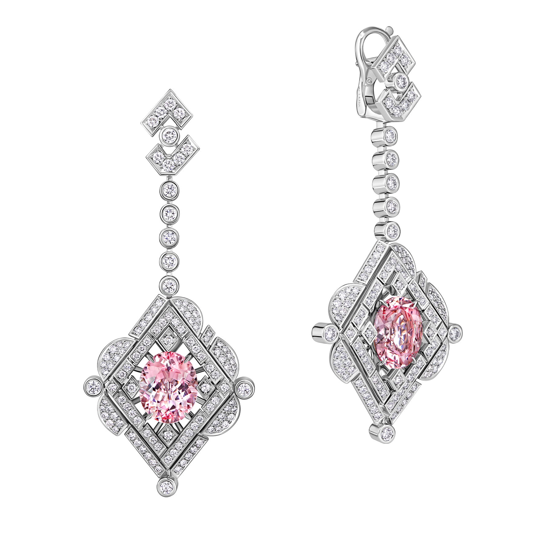 Серьги с морганитами и бриллиантами, белое золото