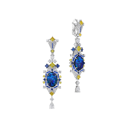 Серьги с опалами, сапфирами и бриллиантами, белое золото