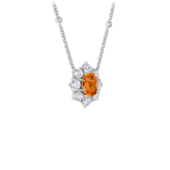Колье со спессартином и бриллиантами, белое золото