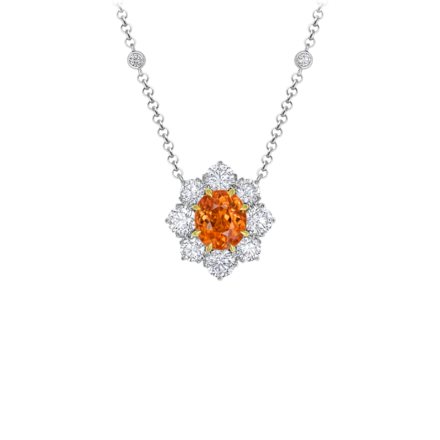 Колье со спессартином и бриллиантами, белое золото
