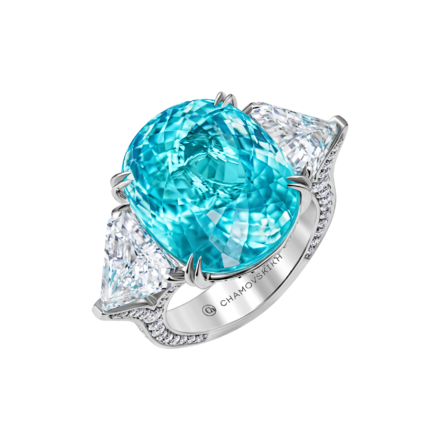 Кольцо с турмалином параиба и бриллиантами, белое золото