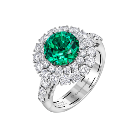 Кольцо с изумрудом и бриллиантами, белое золото