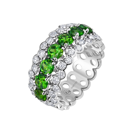 Кольцо с демантоидами и бриллиантами, белое золото