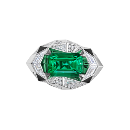 Кольцо с изумрудом и бриллиантами, белое золото 2