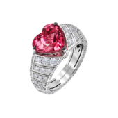 Кольцо с турмалином рубеллитом и бриллиантами, белое золото