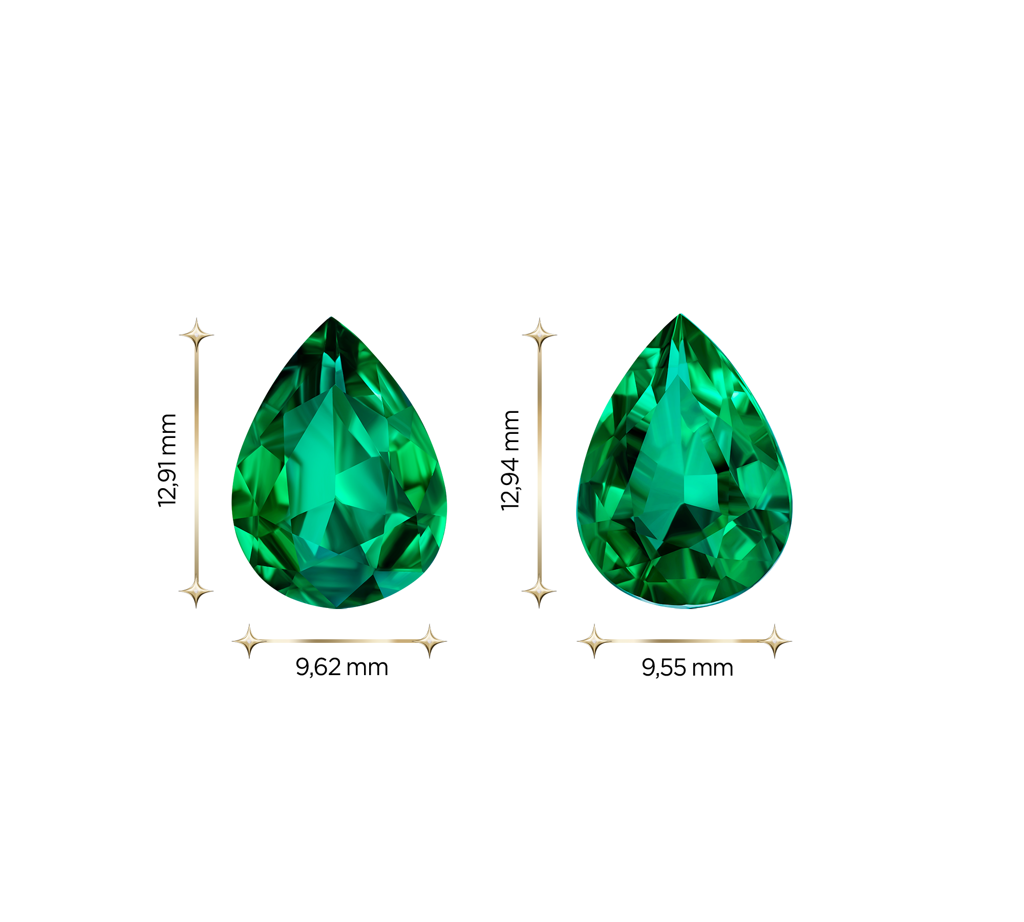 Сет из двух изумрудов ZAMBIA, Груша, 3,4ct /3,53ct