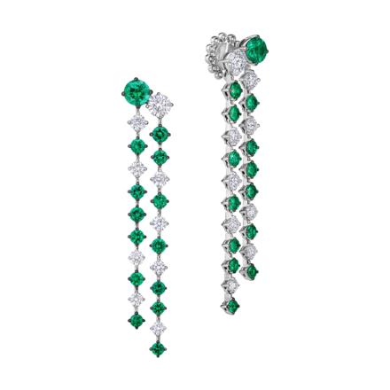 Серьги с изумрудами и бриллиантами, белое золото