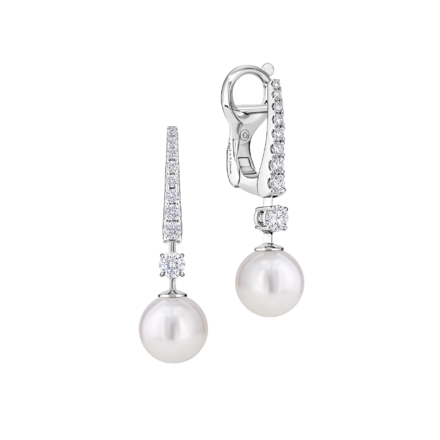  Серьги с жемчугом и бриллиантами, белое золото