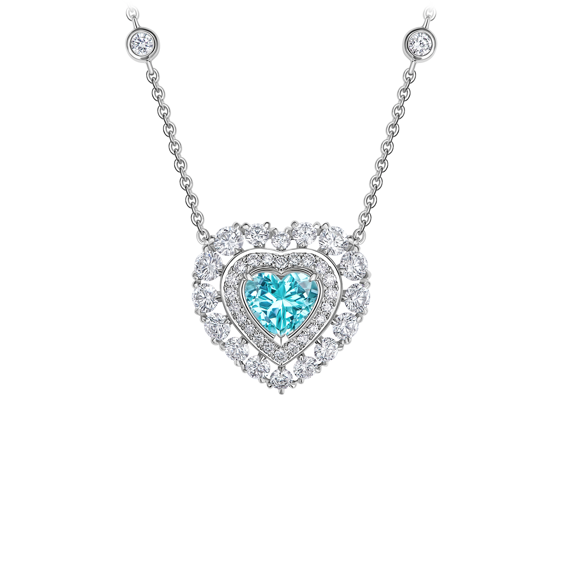 Колье с турмалином параиба и бриллиантами, белое золото