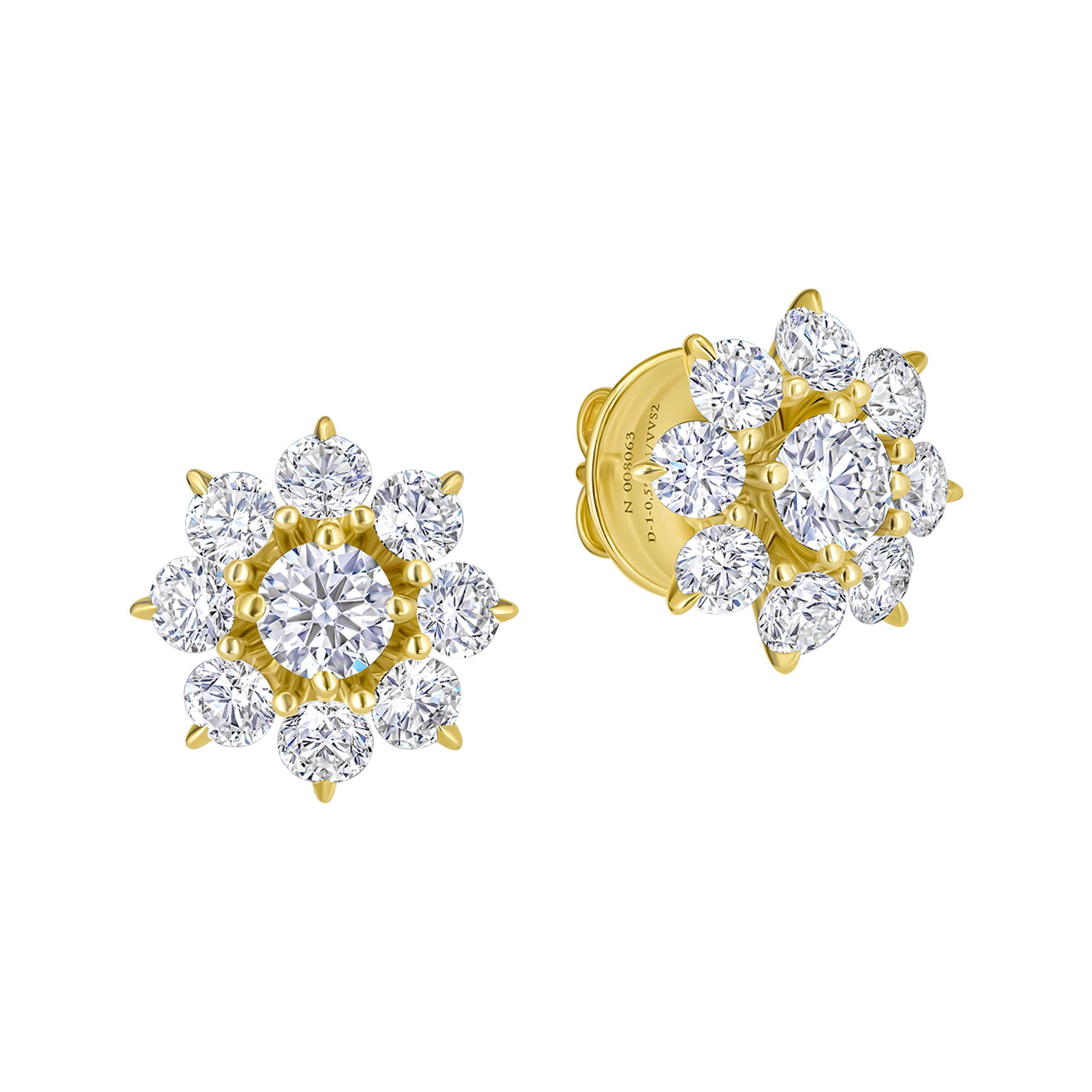 Пусеты с бриллиантами, желтое золото