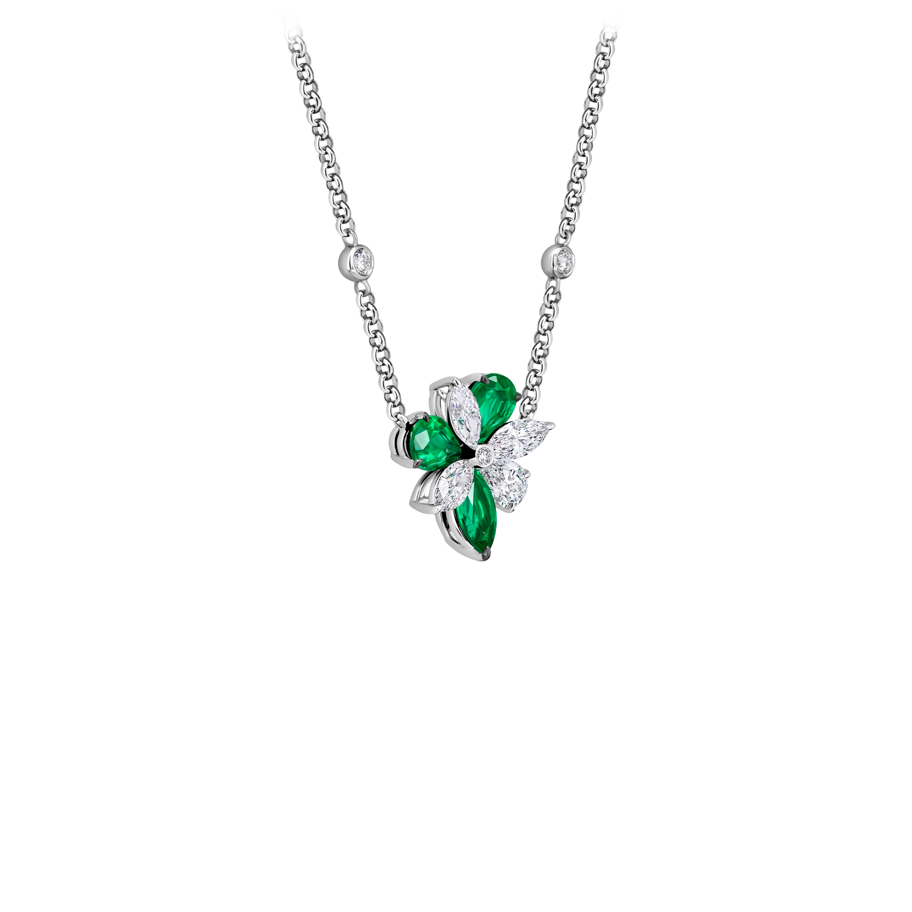 Колье с изумрудами и бриллиантами, белое золото